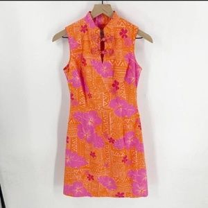 Vibrant Orange and Pink Sleeveless Dress